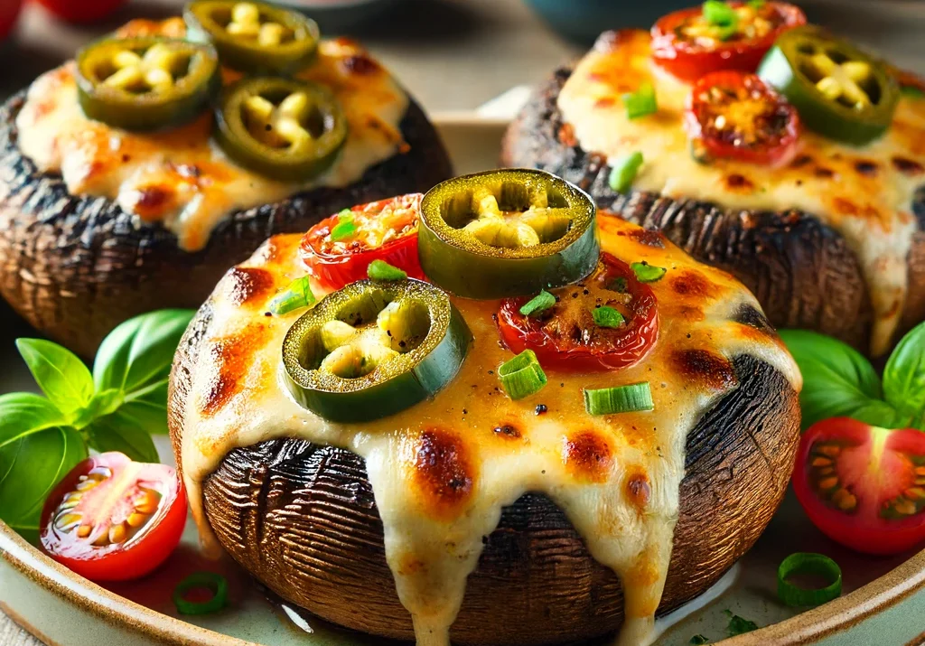 Cheesy Jalapeno & Cherry Tomato Stuffed Grilled Portobello Mushrooms