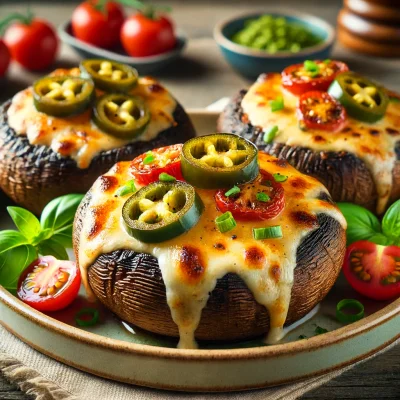 Cheesy Jalapeno & Cherry Tomato Stuffed Grilled Portobello Mushrooms